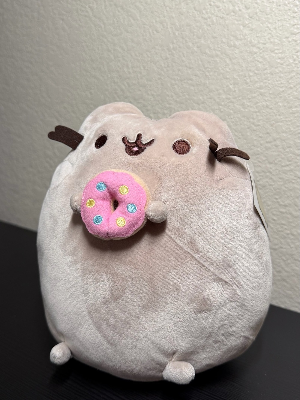 Pusheen Light Beige Plush Cat with Pink Donut Charm
